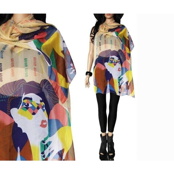 Miu Miu Accessories - MIU MIU Silk Scarf Rare Lady Harlequin Face Colorful Print Italy
